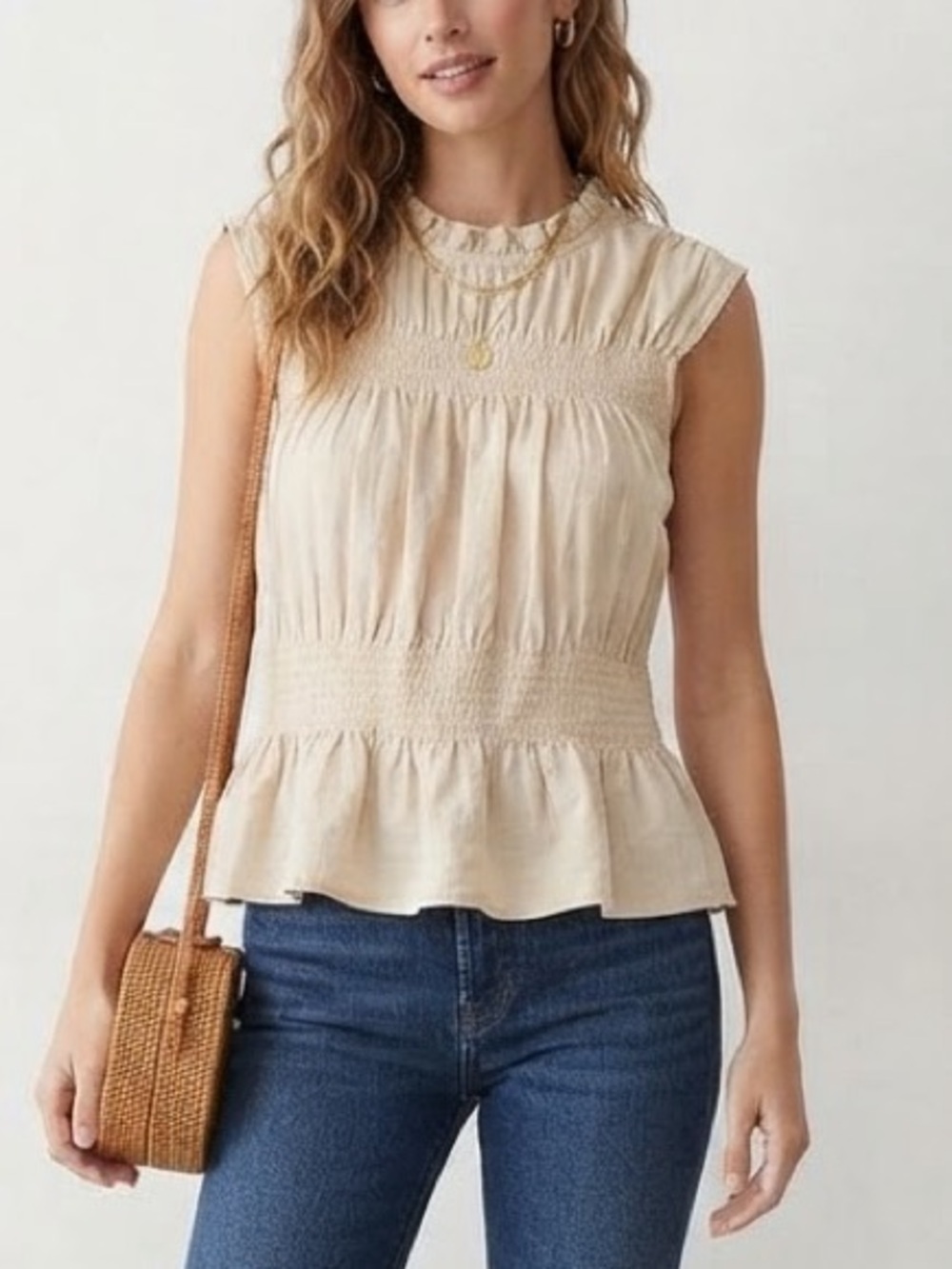a.n.a Smocked Ruffle Blouse in Pink Size Medium
